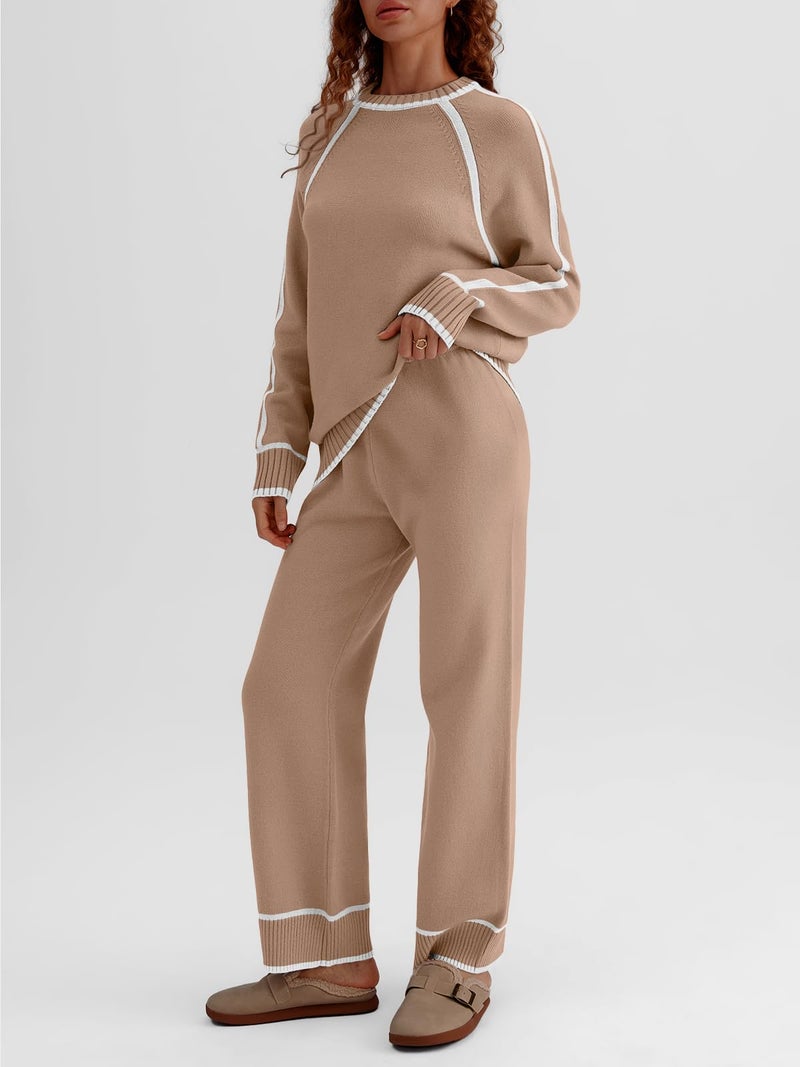 LILLUSORY Womens Lounge Set Two 2 Piece 2025 Fall Loungewear Knit Matching Sweater Sweat Suits SweatSuits Trendy Fashion Outfits Clothes Clothing Colorblock Pants Winter Cute - Image 3