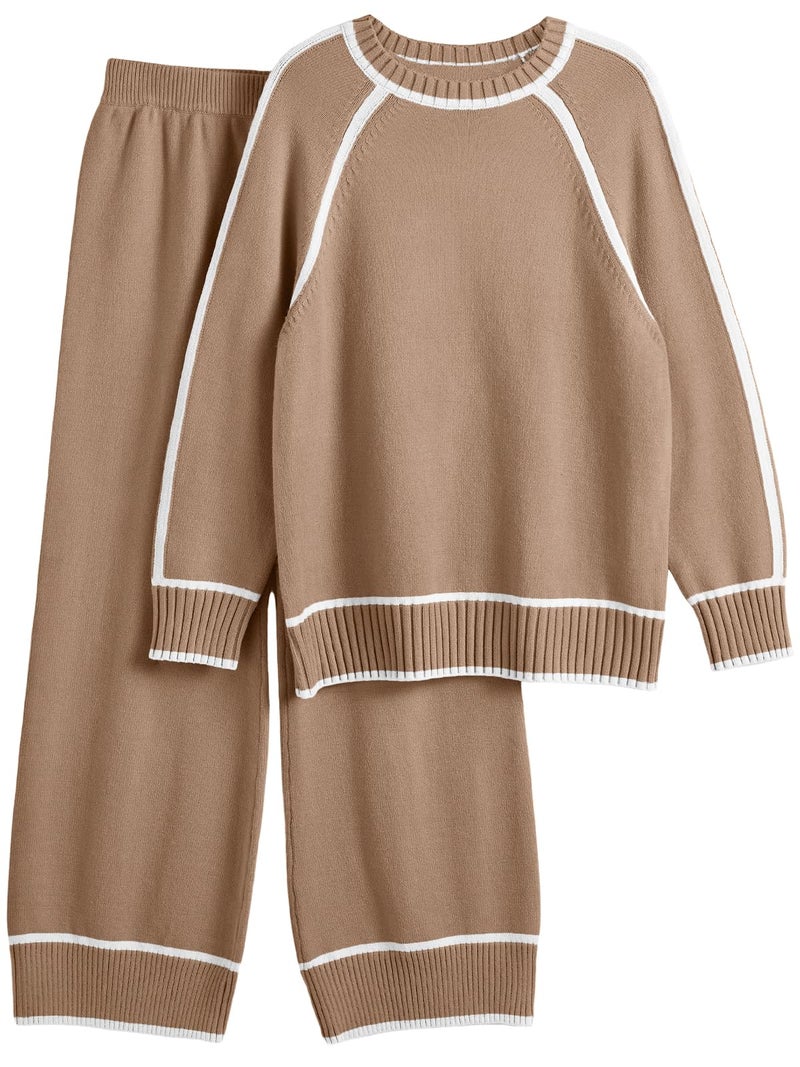 LILLUSORY Womens Lounge Set Two 2 Piece 2025 Fall Loungewear Knit Matching Sweater Sweat Suits SweatSuits Trendy Fashion Outfits Clothes Clothing Colorblock Pants Winter Cute - Image 1
