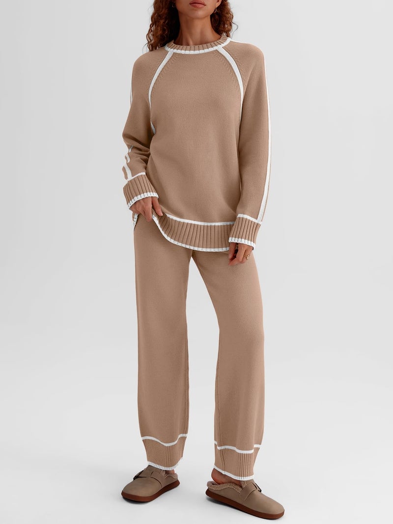 LILLUSORY Womens Lounge Set Two 2 Piece 2025 Fall Loungewear Knit Matching Sweater Sweat Suits SweatSuits Trendy Fashion Outfits Clothes Clothing Colorblock Pants Winter Cute - Image 2