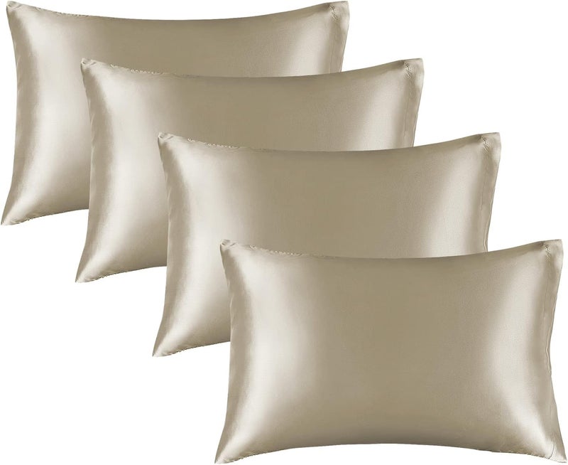 BEDELITE Satin Pillowcase for Hair and Skin, Super Soft Similar to Silk Pillow Cases 4 Pack with Envelope Closure, Cooling Pillowcases for Women Men (20"x26" Standard Size, Taupe) - Image 1