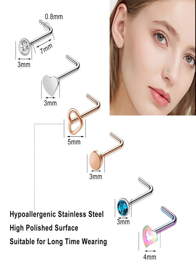 ONESING 44 Pcs 20G Nose Rings Studs Nose Piercings for Women and Men Surgical Steel Moon Star Heart L Shapes Nose Rings Hypoallergenic Nose Studs Body Piercings - Image 2
