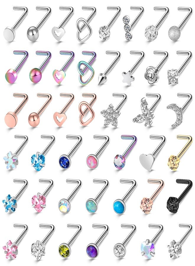 ONESING 44 Pcs 20G Nose Rings Studs Nose Piercings for Women and Men Surgical Steel Moon Star Heart L Shapes Nose Rings Hypoallergenic Nose Studs Body Piercings - Image 1