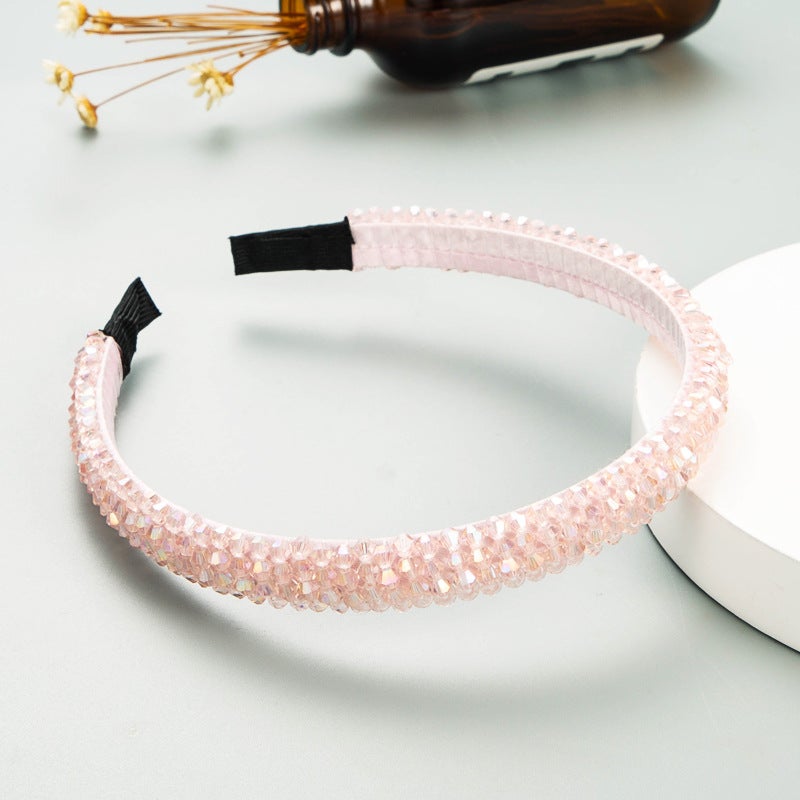 Generic Hening Hair Hoop European and American Internet Celebrity Hot Fish Line Woven String Crystal Hair Hoop ins Korean Style Advanced Face Wash Hair Hoop Pink 