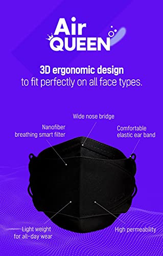 AIRQUEEN Black AirQueen Nano Fiber Filter Face Safety Mask for Adult, Individually Packaged, Made in Korea [Pack of 30] - Image 3