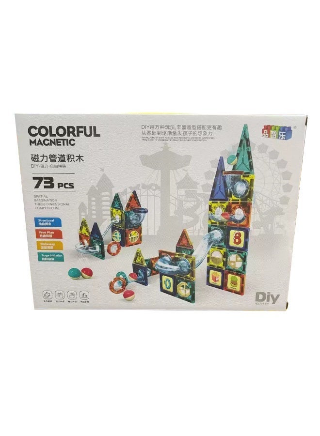 Rich Life Magnetic Pipe Building Blocks 73 PCS STEM Construction Toy Set | Educational Magnetic Building Kit Creative Assembly Learning Toys for Kids Brain Development Fine Motor Skills DIY Engineering Building Blocks - Image 1