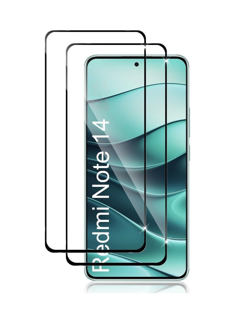 Muzz For Xiaomi Redmi Note 14 Screen Protector Full Curved Tempered Glass Full Adhesive Full Coverage Bubble-Free Anti Scratch HD Clear High Responsive for Redmi Note 14 4G Black 2 Pack  - Image 1