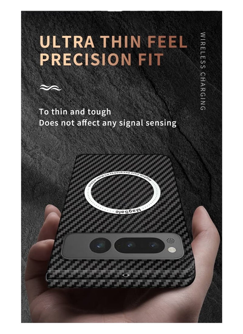 SYOSI - SYOSI Magnetic Case for Google Pixel Fold, Aramid Fiber Case Compatible with MagSafe Wireless Charging Anti-Scratch Shockproof Slim & Light Phone Case for Pixel Fold (Black, Silver) - Image 1