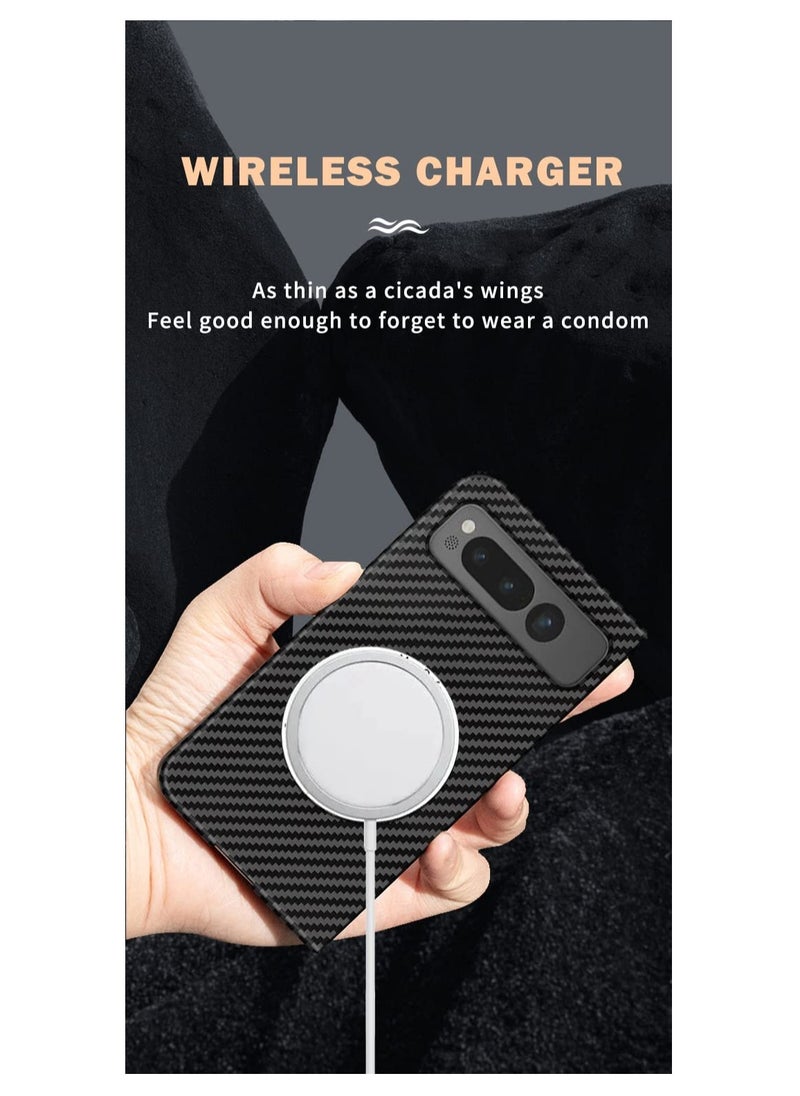 SYOSI - SYOSI Magnetic Case for Google Pixel Fold, Aramid Fiber Case Compatible with MagSafe Wireless Charging Anti-Scratch Shockproof Slim & Light Phone Case for Pixel Fold (Black, Silver) - Image 1