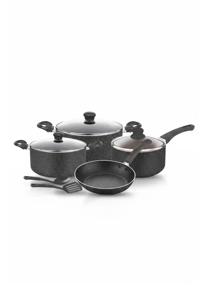 Bisbell 9-Piece Premium Granite Coated Non-Stick Cookware Set | Durable Casserole, Sauce Pan & Frypan Collection with Glass Lids | PFOA-Free Pots & Pans,BB2101 - Image 2