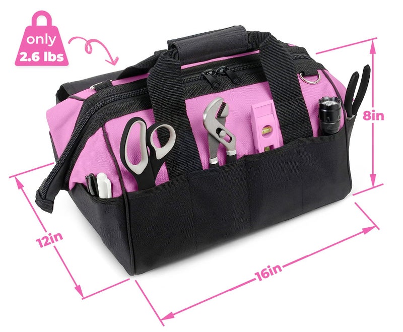 Pink Power Pink Tool Bag for Women -16" Tool Tote Bag w/ 22 Storage Pockets - Womens Small ToolBag Ladies ToolBox for Hand Tools, Power Kits & More - Womens Zipper Toolbag Caddy Organizer - Image 5