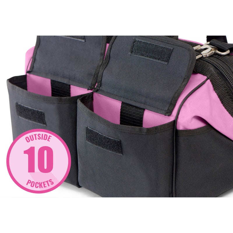 Pink Power Pink Tool Bag for Women -16" Tool Tote Bag w/ 22 Storage Pockets - Womens Small ToolBag Ladies ToolBox for Hand Tools, Power Kits & More - Womens Zipper Toolbag Caddy Organizer - Image 3