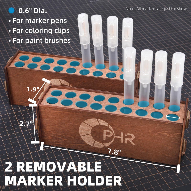 OPHIR Paint Organizer, Wooden Paint Holder with 48 Holes of 2 Sizes Dia.1.42 & 1.69 Inches, 4 Drawers, 2 Marker Holder with 36 Holes for Acrylic Hobby Craft Model Paints Storage Organizer for Artists - Image 4