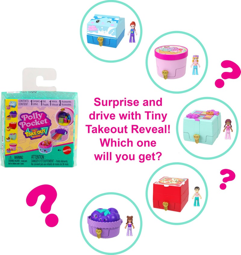 Polly Pocket Micro Dolls & Compacts with Toy Cars, Food Theme Vehicle Collection, Tiny Take Out Reveal Assortment with Surprises - Image 3