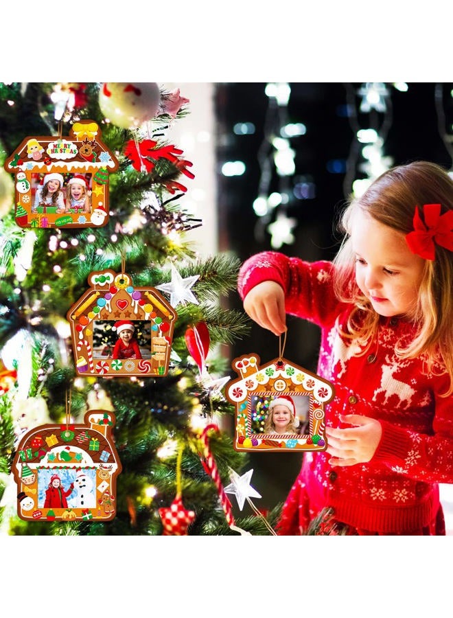 Funrous Christmas Picture Frame Craft Gingerbread House Ornaments DIY Gingerbread House Photo Frame Christmas Tree Hanging Decorations for Kids Xmas Party Decor Home Class Decorations - Image 3