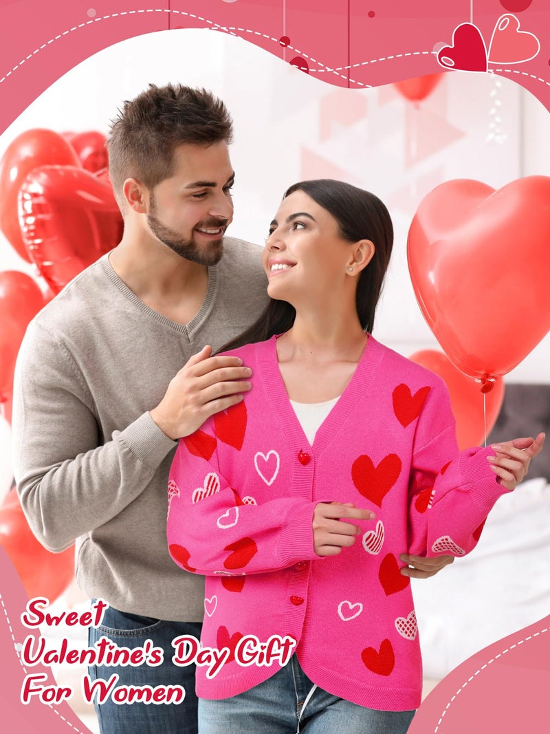 Twistover Valentines Day Heart Cardigan Sweater Sequins Embroidery Hot Pink Heart Sweater Valentines Galentines Women Outfit(Large,Hot Pink Heart) - Image 5