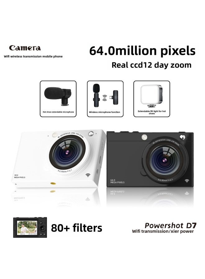 Generic D7 4K HD WiFi Digital Camera Ultra Thin Student CCD Beauty Retro Photo Video Capture-Body Color:D7 Black + Fill Light + Microphone  - Image 2