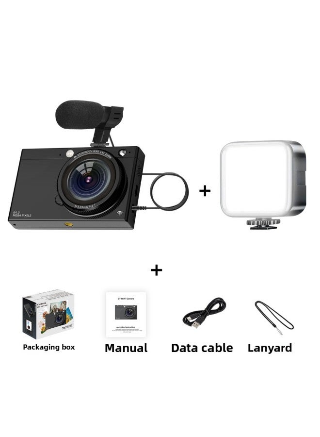 Generic D7 4K HD WiFi Digital Camera Ultra Thin Student CCD Beauty Retro Photo Video Capture-Body Color:D7 Black + Fill Light + Microphone  - Image 1