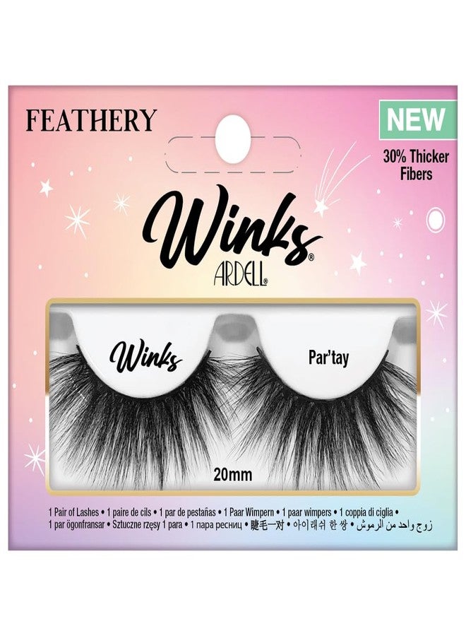 Ardell Winks Par'tay Lashes, Full Volume, 20mm Ultra-Long False Eyelashes, Feathered and Fluttery, Black Band, 1 Pair - Image 1
