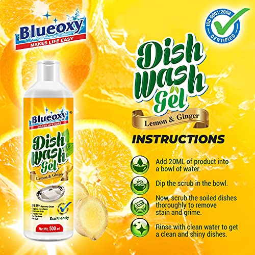 BLUEOXY Dish Wash liquid Gel | Dish washing Liquid Gel | Vessel Liquid Gel | Liquid Kitchen Soap | Utensil Cleaner | Grease Cleaner for All Utensils | Ecological Formula | 500 ML | QTY 1 - Image 3