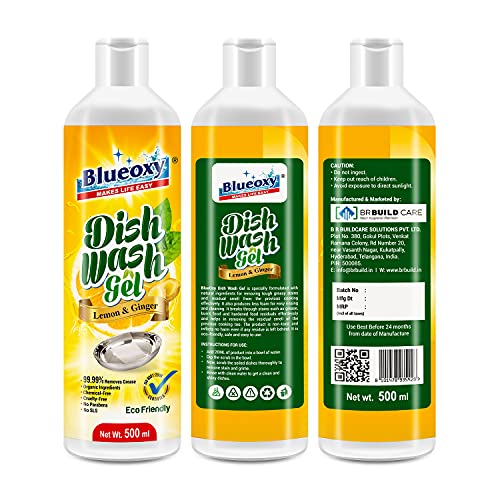 BLUEOXY Dish Wash liquid Gel | Dish washing Liquid Gel | Vessel Liquid Gel | Liquid Kitchen Soap | Utensil Cleaner | Grease Cleaner for All Utensils | Ecological Formula | 500 ML | QTY 1 - Image 5