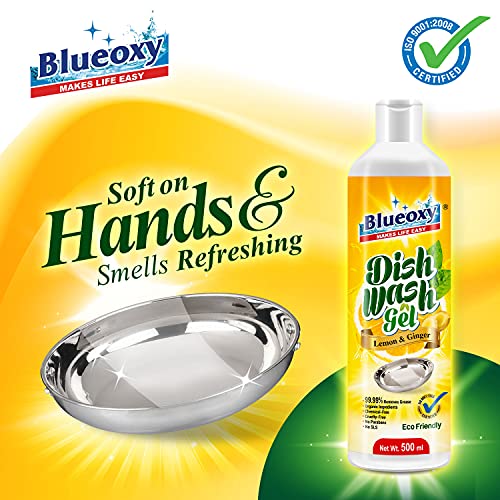 BLUEOXY Dish Wash liquid Gel | Dish washing Liquid Gel | Vessel Liquid Gel | Liquid Kitchen Soap | Utensil Cleaner | Grease Cleaner for All Utensils | Ecological Formula | 500 ML | QTY 1 - Image 4