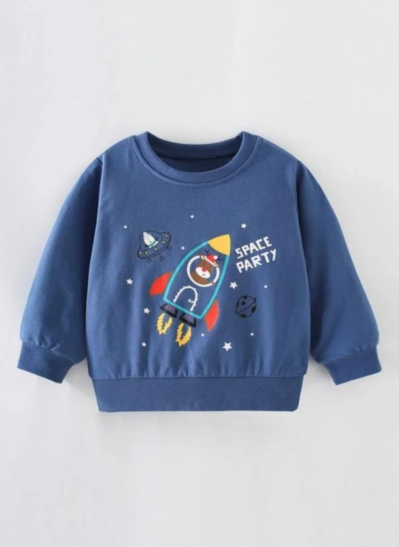 YUNIQEE Navy Blue Graphic Printed Round Neck Cotton T-shirt