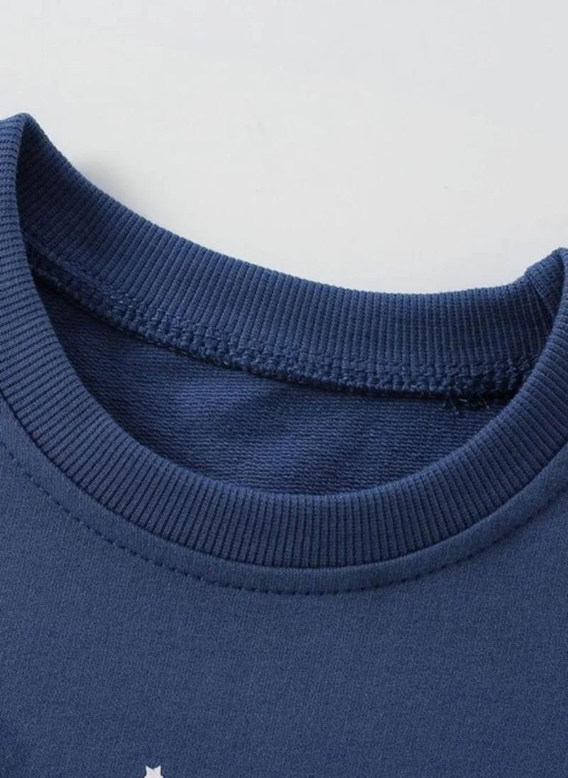 YUNIQEE Navy Blue Graphic Printed Round Neck Cotton T-shirt