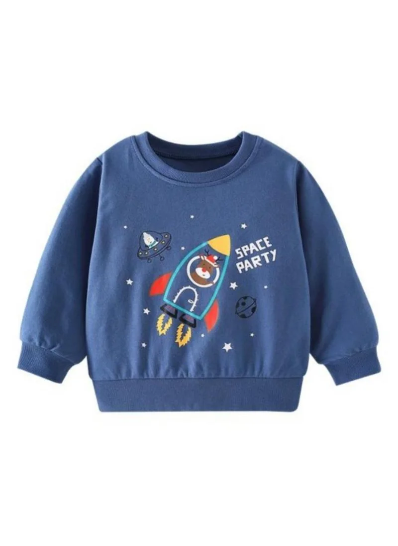 YUNIQEE Navy Blue Graphic Printed Round Neck Cotton T-shirt