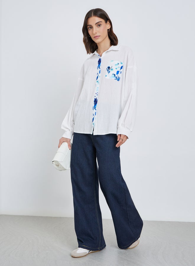 تايك تو قميص بأكمام طويلة وطبعات زهور متباينة بأزرار - Image 2