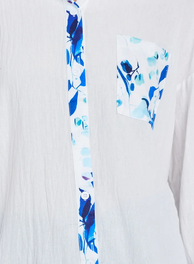 Take Two Take Two Floral Contrast Print Buttoned Long Sleeve Shirt