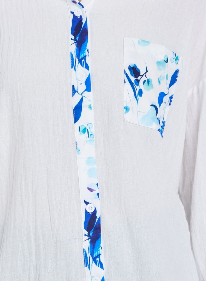 تايك تو قميص بأكمام طويلة وطبعات زهور متباينة بأزرار - Image 3