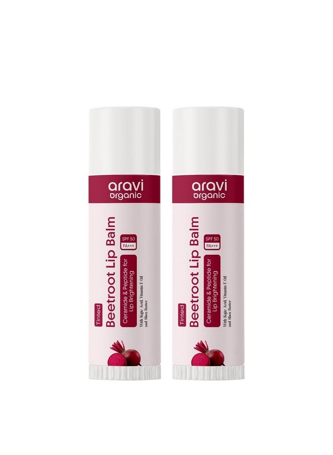 Aravi Organic بلسم شفاه ملون من أرافي العضوي بجذور الشمندر SPF 50 PA+++ | للشفاه الداكنة والمصطبغة | يرطب الشفاه الجافة والمتشققة | غني بحمض الكوجيك والسيراميد والبيبتيد وفيتامين E | شفاه ناعمة ولامعة للرجال والنساء عبوة من 2 - Image 1