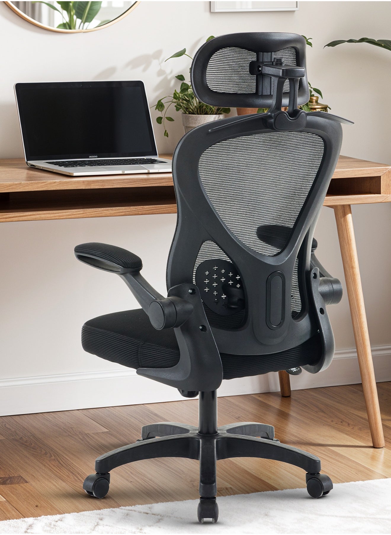 DROGO Premium Ergonomic Office Chair for Work from Home, High Back Computer Chair with Mesh, Flip-up Armrest, Headrest, Recline, Adjustable Seat & Lumbar Support | Mesh Chair for Office Black 