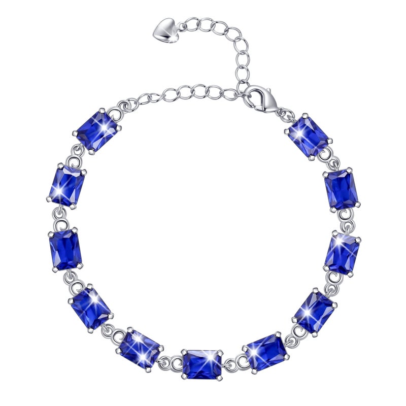 Juwaliy 18K White Gold Plated Tennis Bracelets for Women,September Birthstone Bracelet Blue Sapphire Jewelry Mom Valentines Mothers Day Gift Idea - Image 1