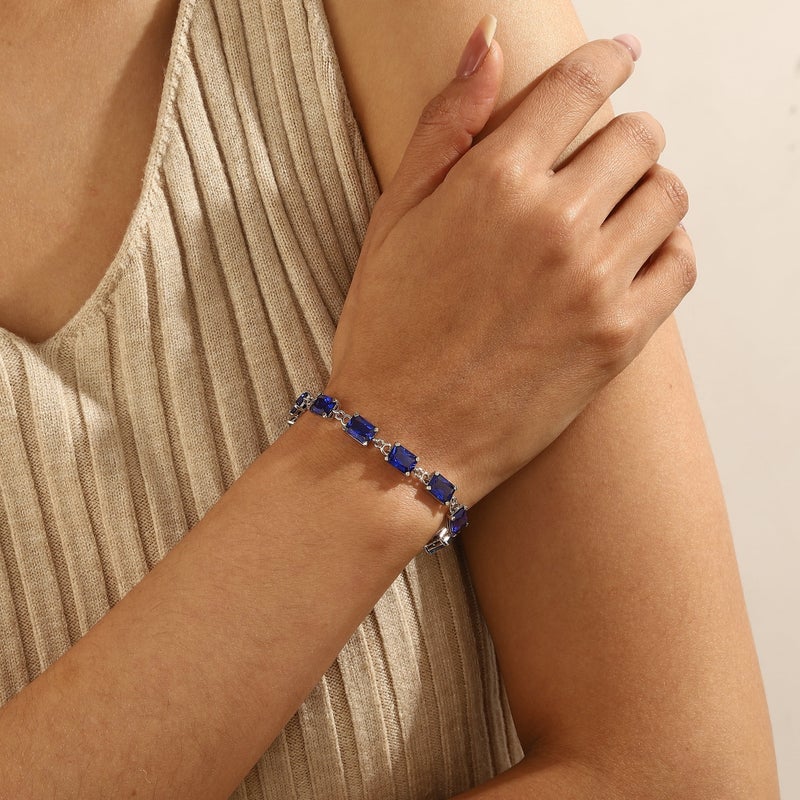 Juwaliy 18K White Gold Plated Tennis Bracelets for Women,September Birthstone Bracelet Blue Sapphire Jewelry Mom Valentines Mothers Day Gift Idea - Image 4