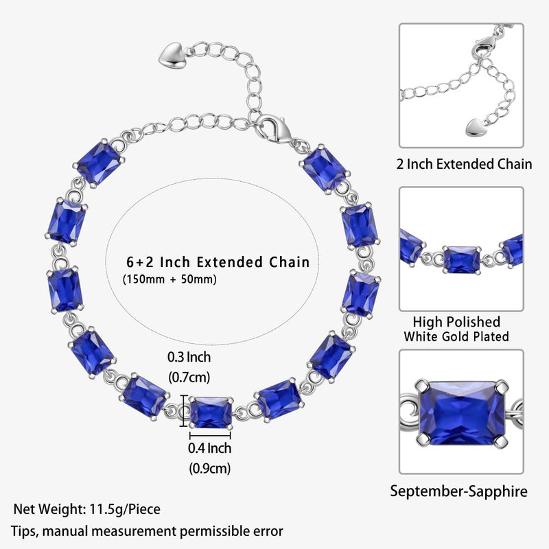 Juwaliy 18K White Gold Plated Tennis Bracelets for Women,September Birthstone Bracelet Blue Sapphire Jewelry Mom Valentines Mothers Day Gift Idea - Image 2