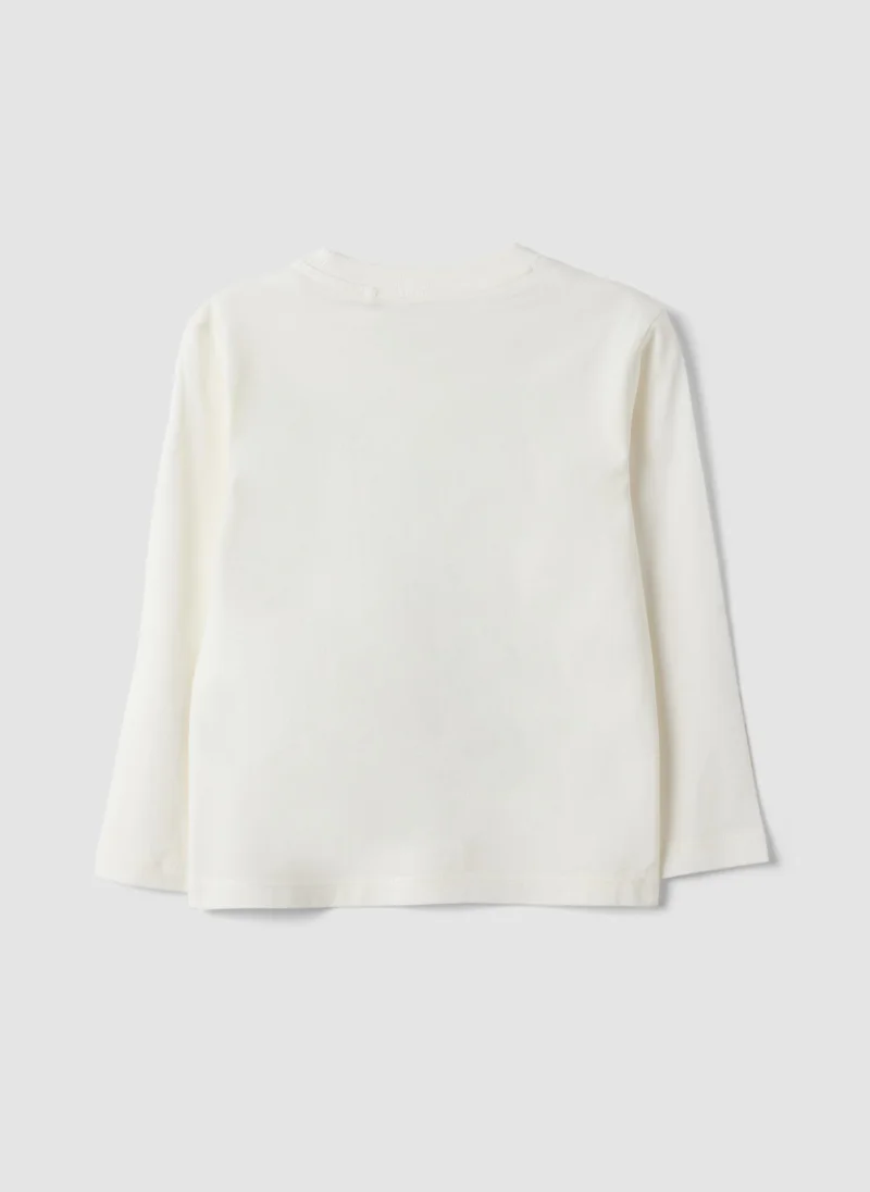 Ovs OVS White Cotton And Viscose Blend T-Shirt With Collegiate Print For Boys