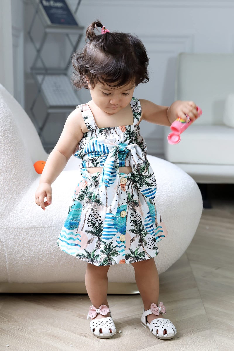 Tiny Cutey Toddler Baby Girl Clothes Ruffle Crop Top +Boho Floral Skirt Summer Dress Outfit Two Piece Set (Full Coconut Tree, 12-18 Months) - Image 3