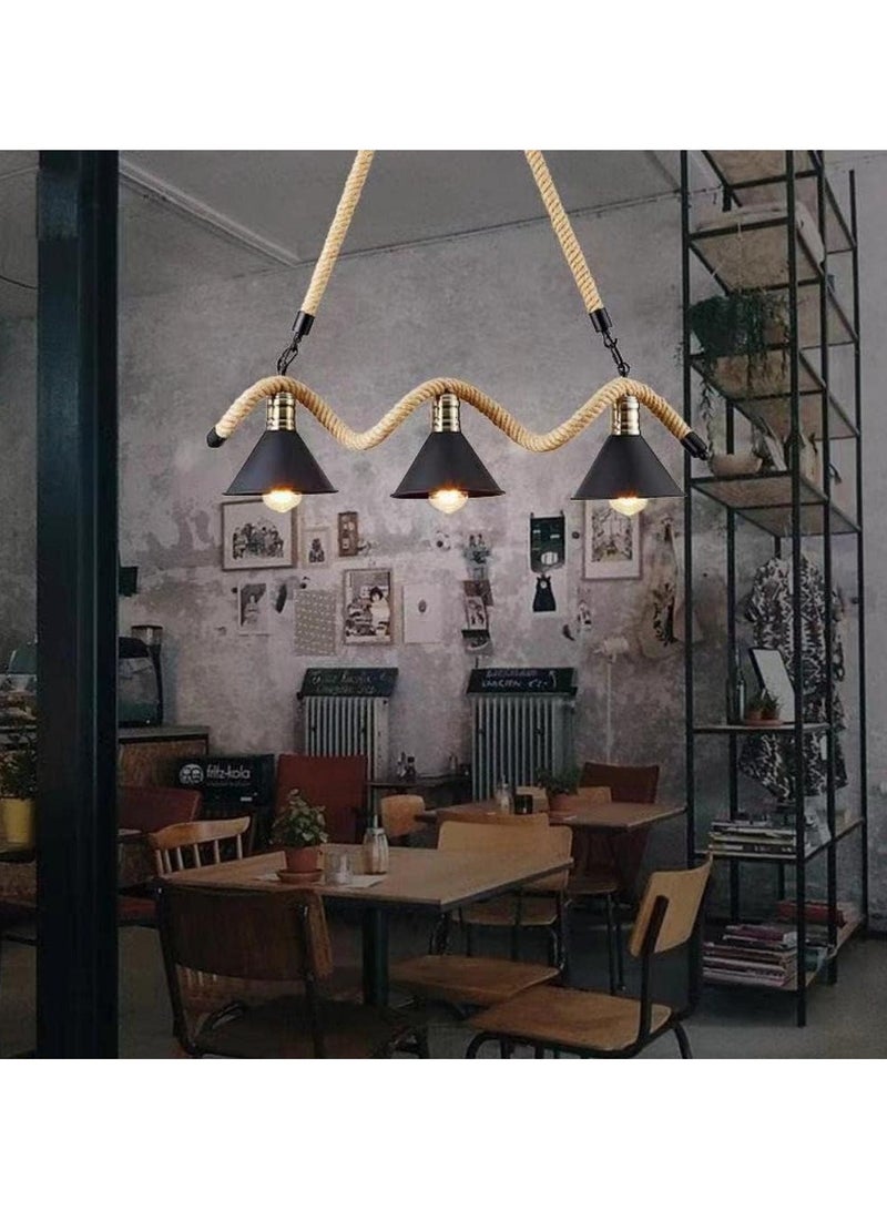 SUPER POWER Vintage 3-Light Hemp Rope Chandelier Ceiling Lighting Fixture Retro Industrial Pendant Lamp for Kitchen Island Living Room Dining Room Bedroom