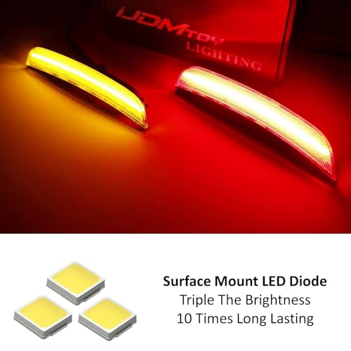 iJDMTOY 4pc Set Black-Out Dark Smoked Lens Amber Front & Red Rear Full LED Side Marker Lights Compatible With 2015-up Chrysler 300 (Total 180-SMD LED, Replace OEM Amber/Red Lens Sidemarkers) - Image 2