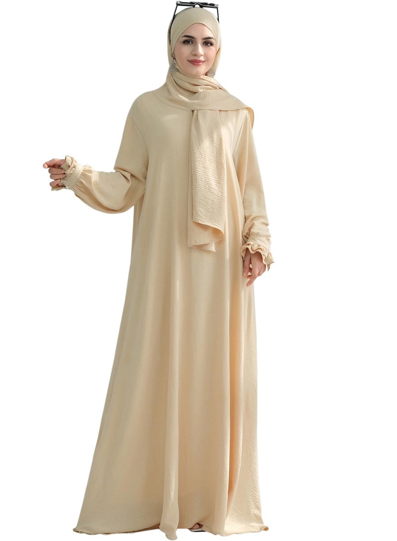 Women Muslim Dress Middle East Arabian Robe Islamic Modest Dress with Hijab Scarf Lace Sleeve Flowy Abaya Dress