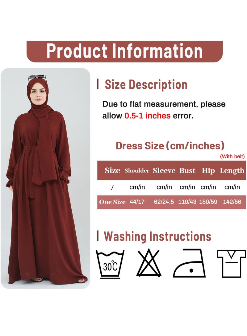 Women Muslim Dress Middle East Arabian Robe Islamic Modest Dress with Hijab Scarf Lace Sleeve Flowy Abaya Dress