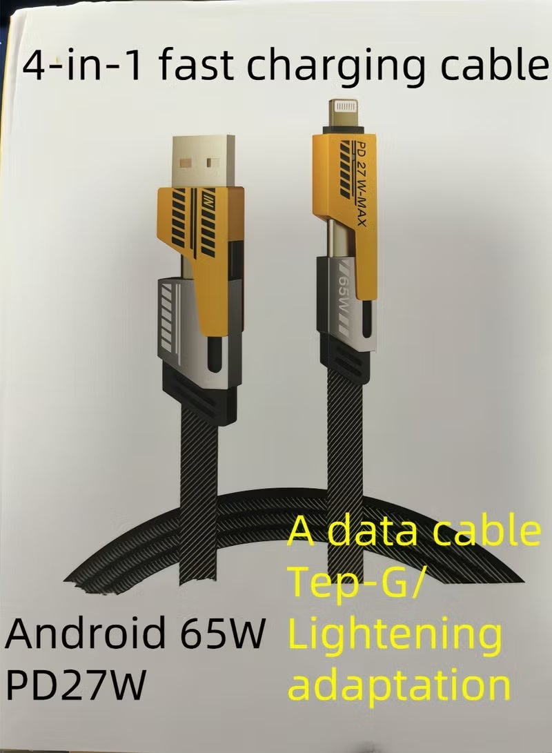 دبل كابل شحن سريع من سلسلة سريعة 4 في 1 لكل من أجهزة iPhone الجديدة والقديمة وكابلات Android Type-C + Micro USB - Image 1