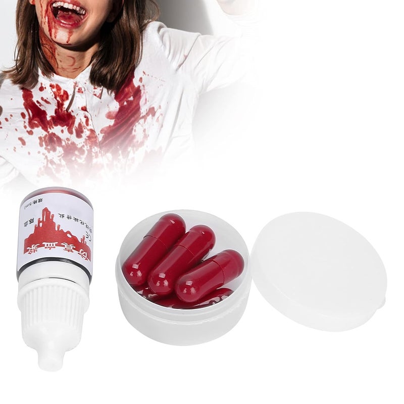 klarako Blood Capsules, Fake Blood Flavored Fake Blood Fake Blood Spray Capsules Halloween Makeup Blood Costume Cosplay Prop Party Trick Supplies Practical Safe and Reliable for Theater - Image 1