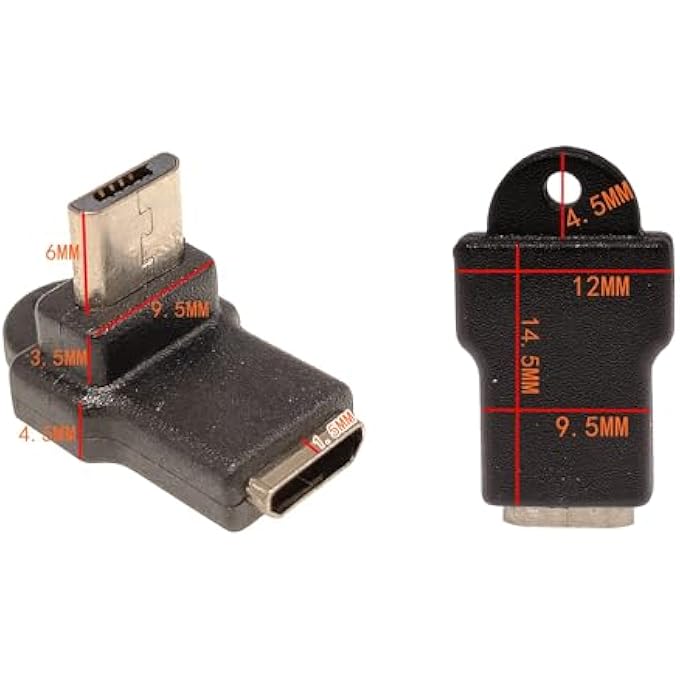 rayihni MICRO USB 2.0 5PIN MALE TO FEMALE M TO F EXTENSION CONNECTOR ADAPTER LONG PLUG CONNECTOR 90 DEGREE RIGHT & LEFT UP DOWN ANGLED (DO) - Image 2