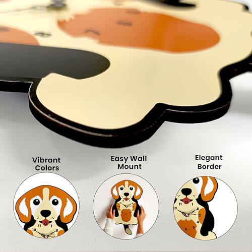SOLOBOLO Silent Quartz Decorative Cartoon Analog Wall Clock for Kids, Non-Ticking, Round, Battery Operated for Kids Room/Home/Kitchen/Bedroom/School (Dog), Engineered Wood, 6.7x11.3 inch, multicolor - Image 3