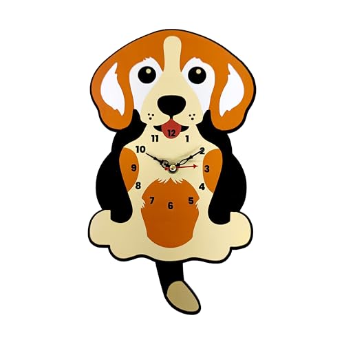 SOLOBOLO Silent Quartz Decorative Cartoon Analog Wall Clock for Kids, Non-Ticking, Round, Battery Operated for Kids Room/Home/Kitchen/Bedroom/School (Dog), Engineered Wood, 6.7x11.3 inch, multicolor - Image 1