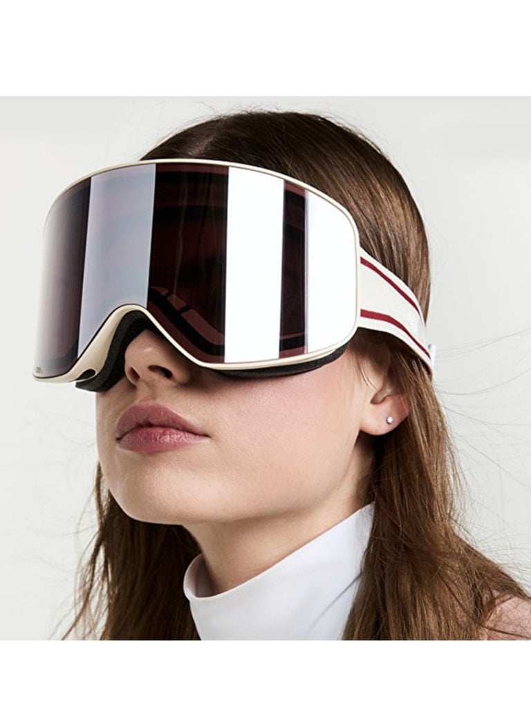 General Ski goggles full REVO coated glasses card myopia double anti-fog / HX15, milky white frame silver powder sheet [send storage bag]  - Image 1