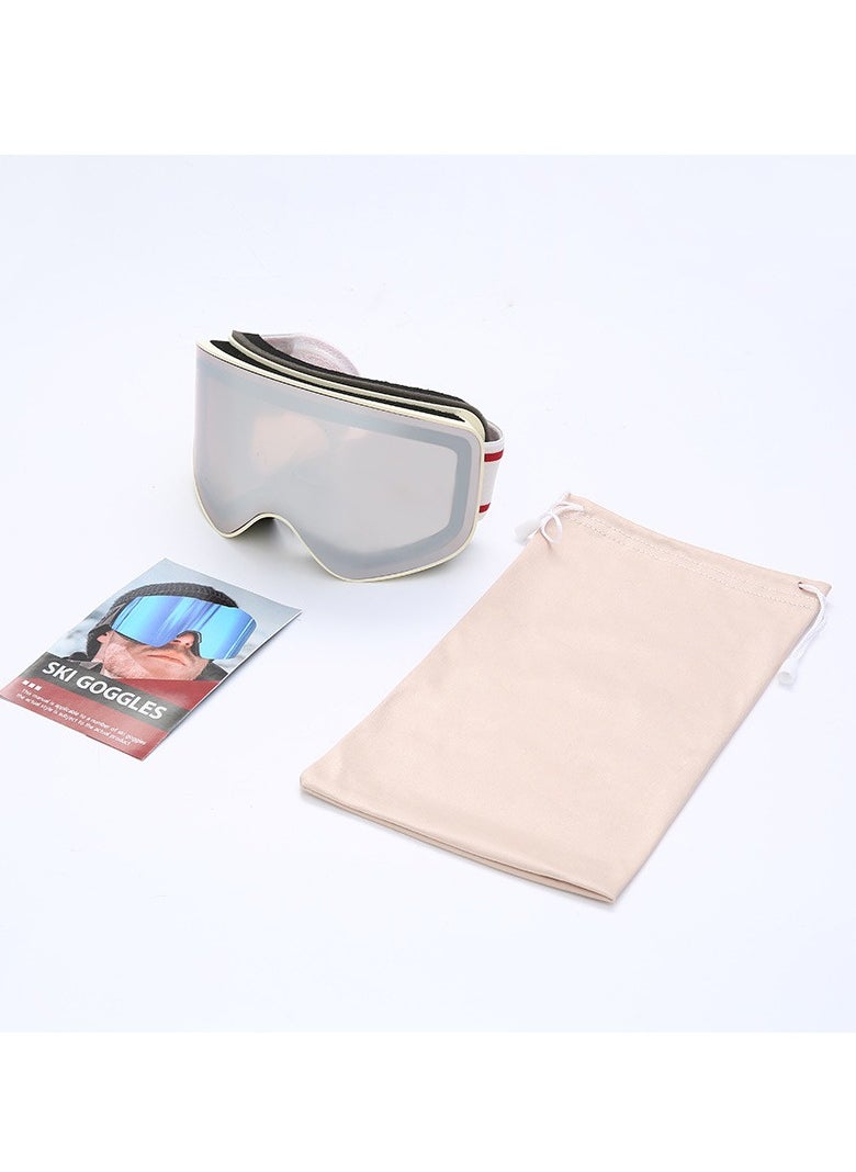 General Ski goggles full REVO coated glasses card myopia double anti-fog / HX15, milky white frame silver powder sheet [send storage bag]  - Image 3