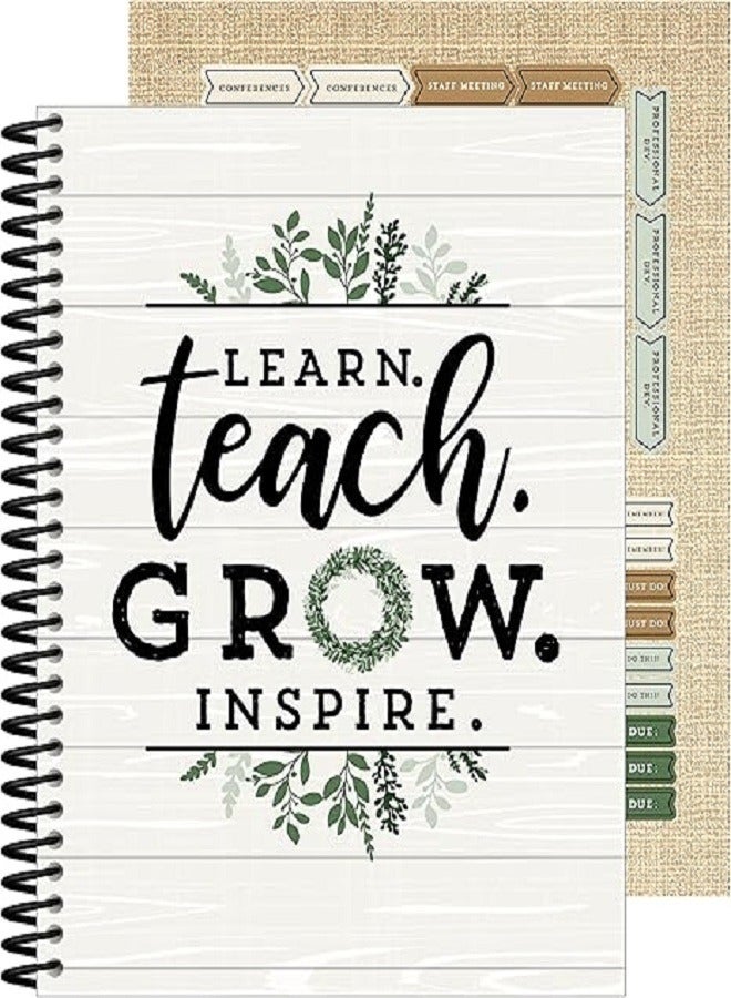 Carson Dellosa Farmhouse Teacher Planner, 8" x 11" Spiral Bound Lesson Plan Book With Stickers, Checklist, Notes, School Supplies for Classroom Organization 